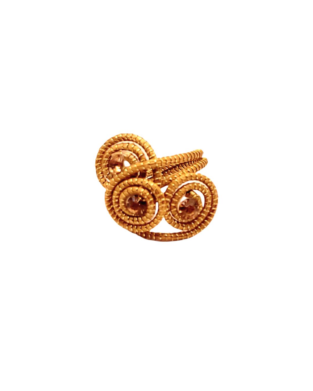 Golden Grass Multiple Spirals Ring with Crystals