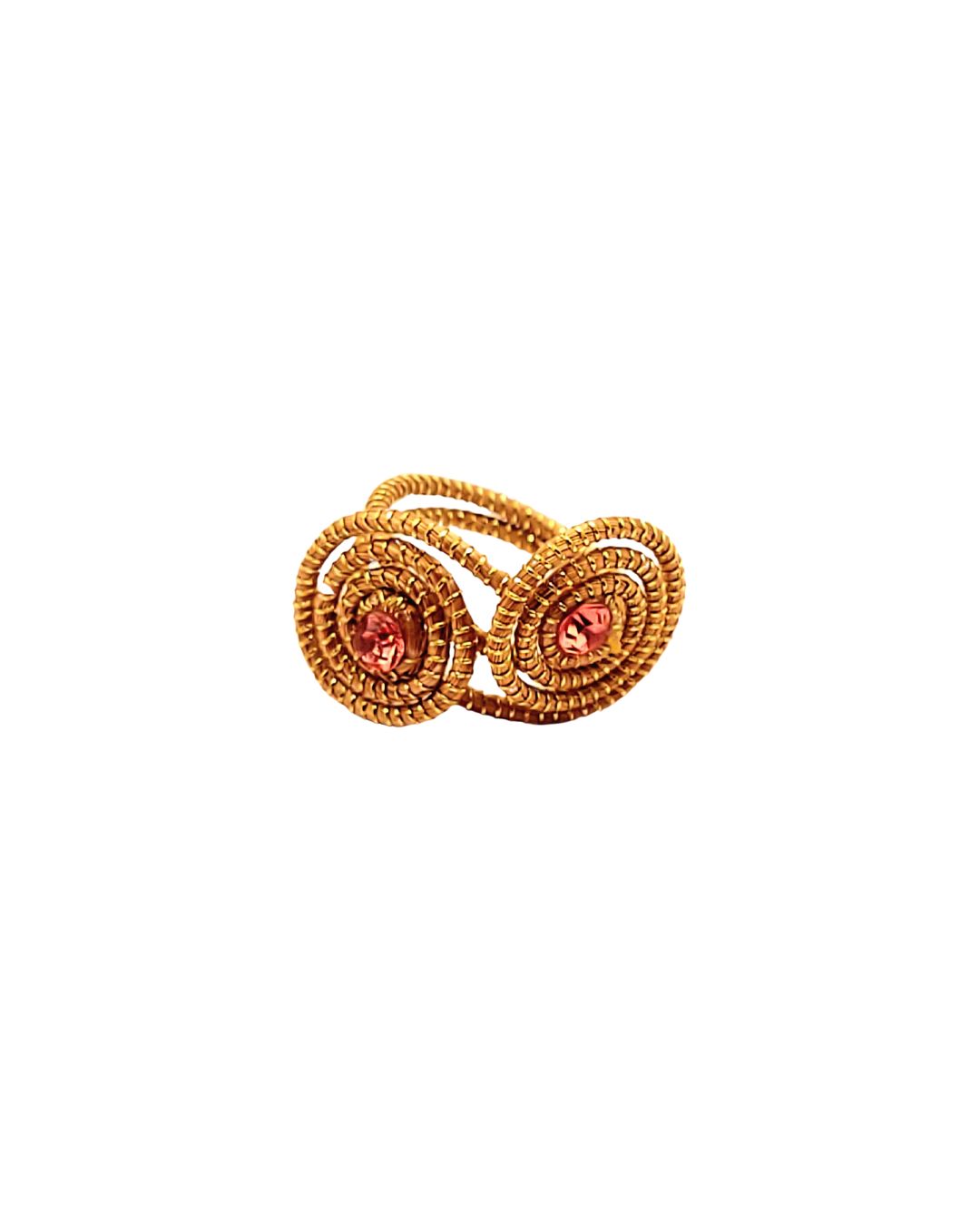 Golden Grass Spiral Ring with Pink Crystals