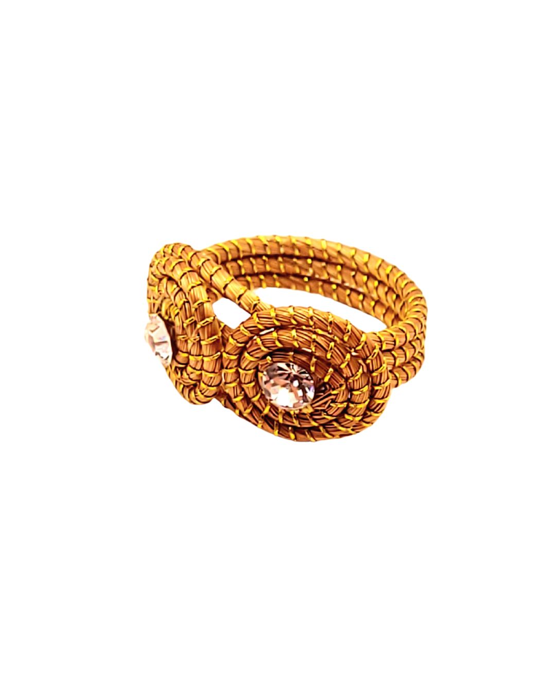 Golden Grass Ring with Rhinestones