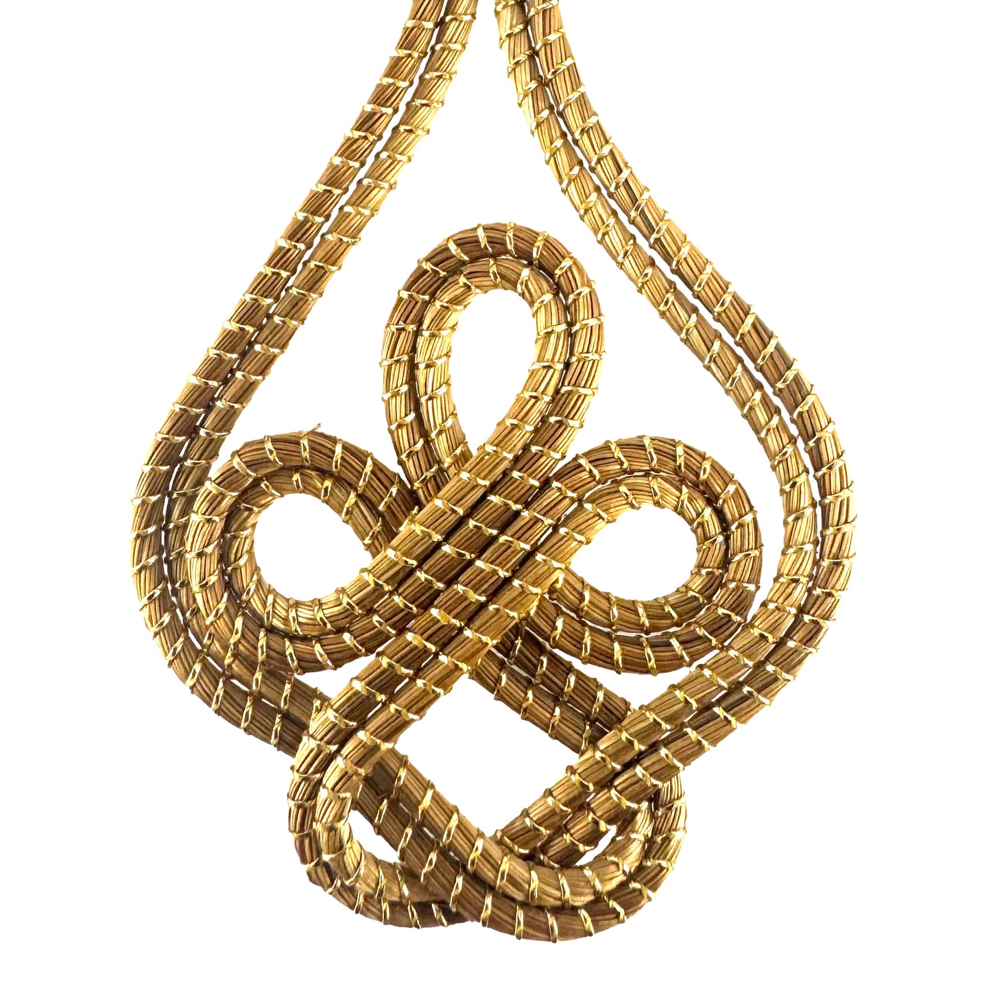 Golden Grass Earring with Heart Shape and Woven Design