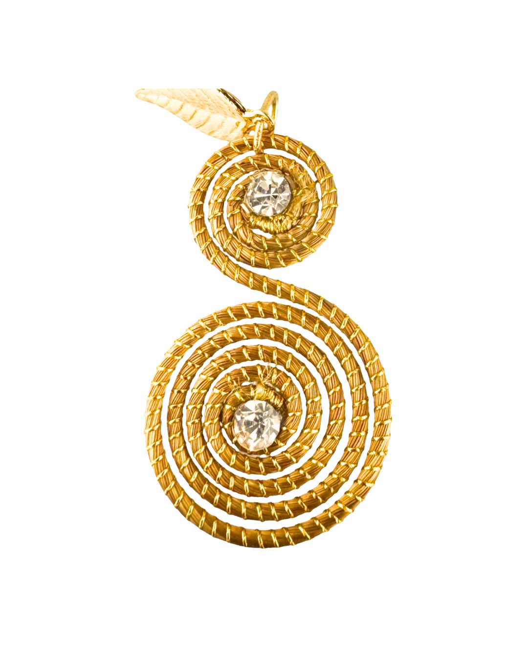 Golden Grass Earring with Spiral Design and Sparkling Stones