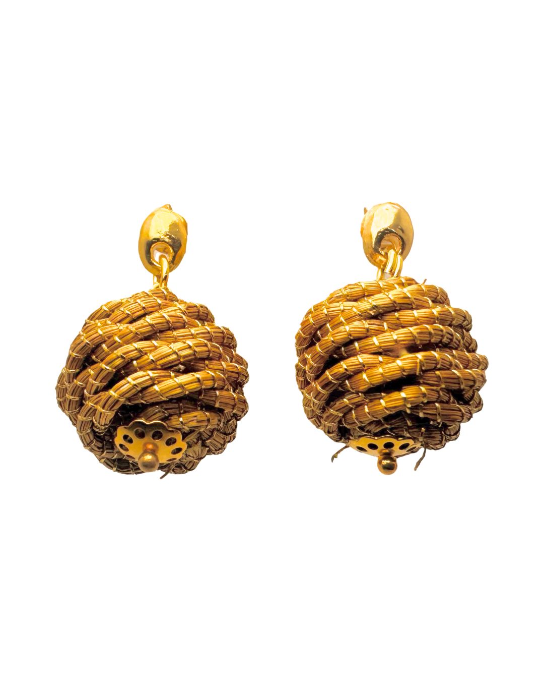 Golden Grass Earring with Beehive Design