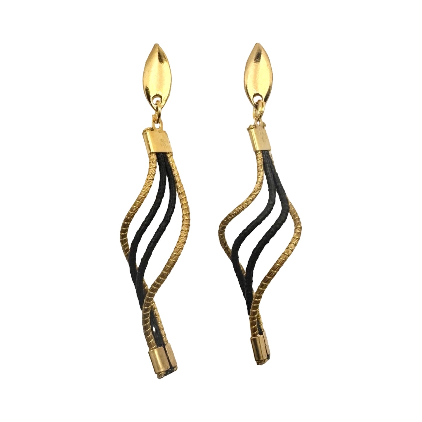 Golden Grass Earring with Intertwined Black and Golden Threads