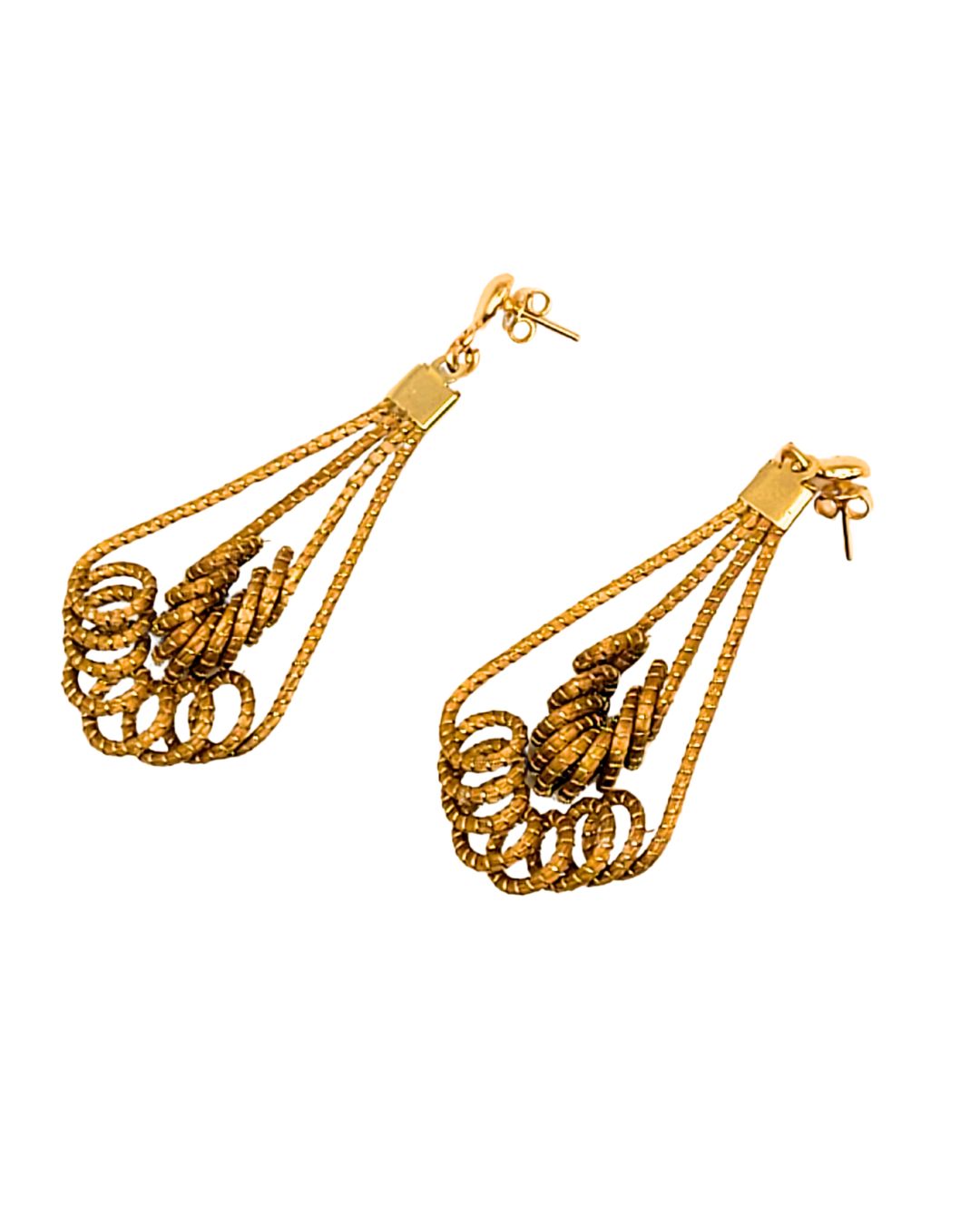 Golden Grass Earring with Fringes and Bow Details