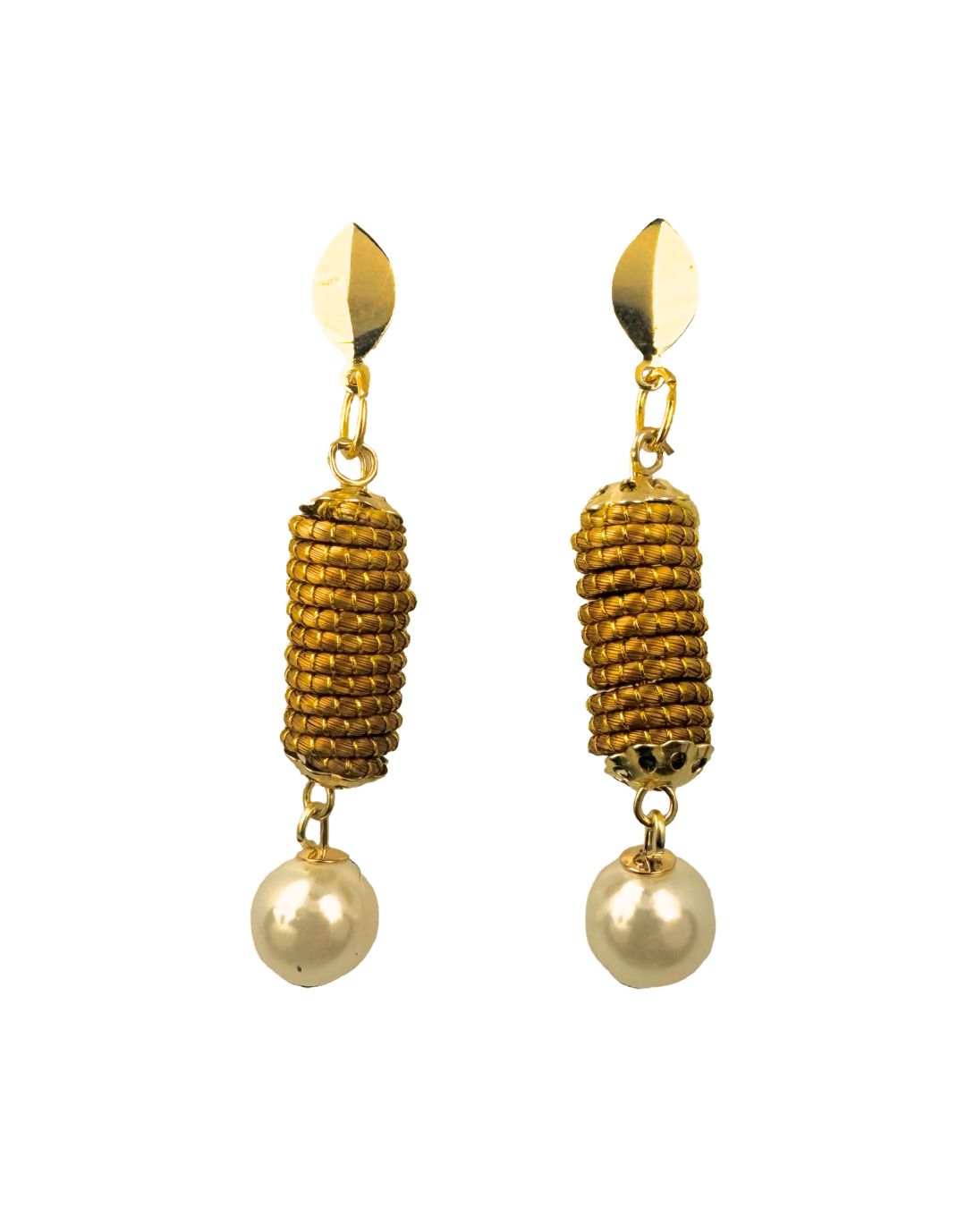Golden Grass Earring with Pearl