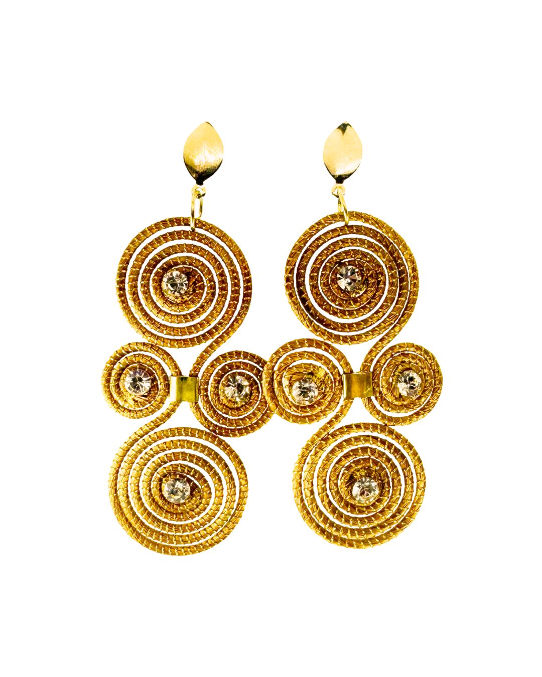 Golden Grass Earring with Golden Circles and Stones