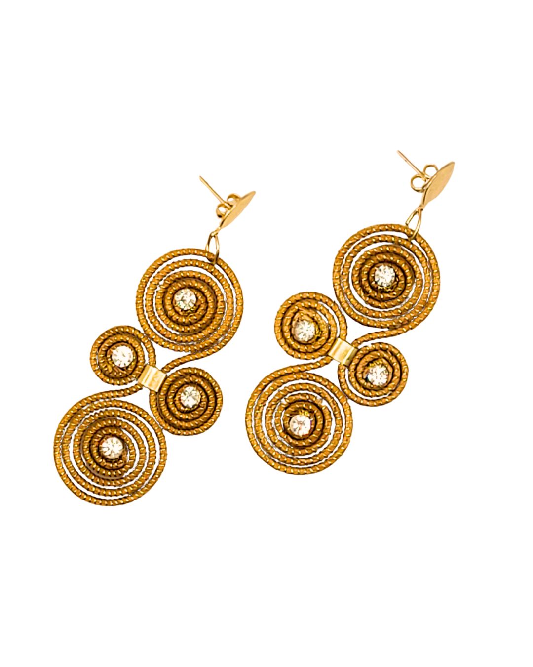 Golden Grass Earring with Golden Circles and Stones