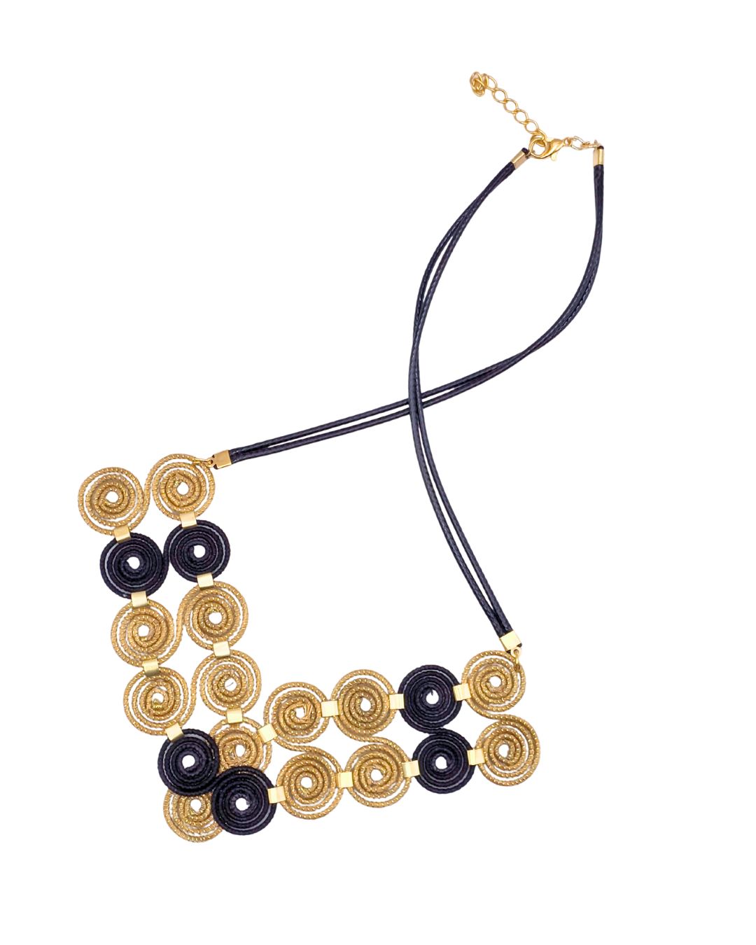 Golden Grass Necklace with Golden and Black Circles