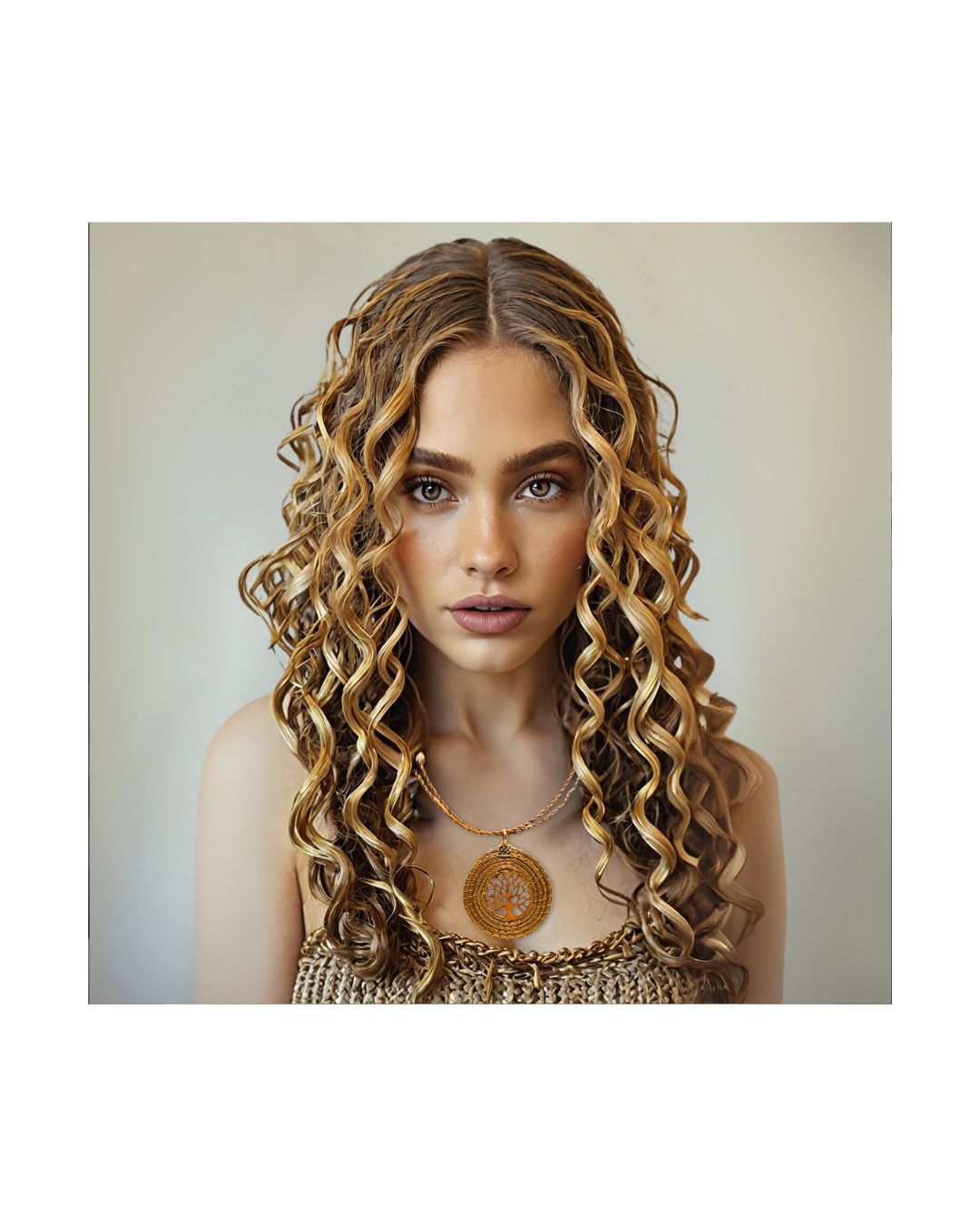 Golden Grass Necklace with Tree Pendant