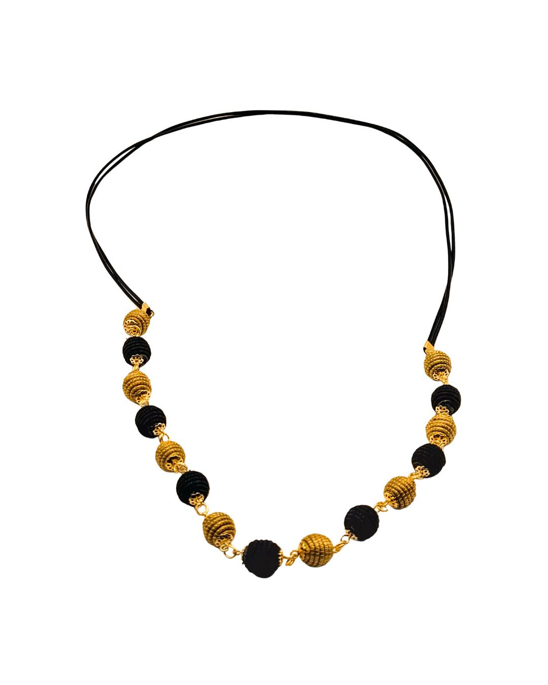 Golden Grass Necklace with Golden and Black Balls