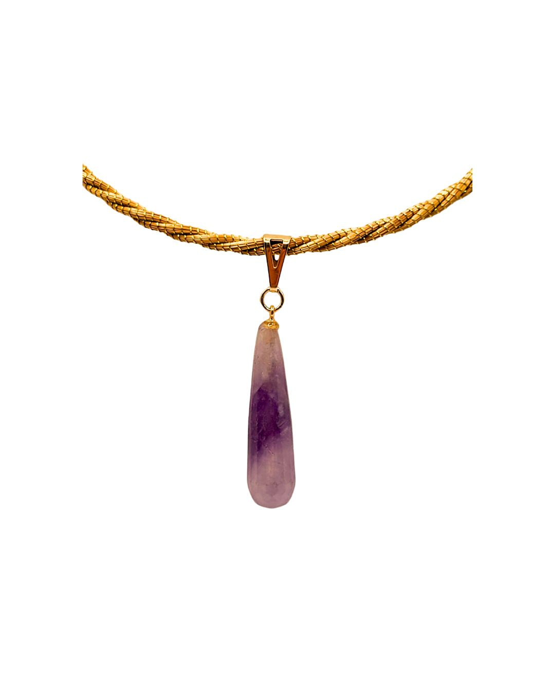 Golden Grass Necklace with Amethyst Pendant