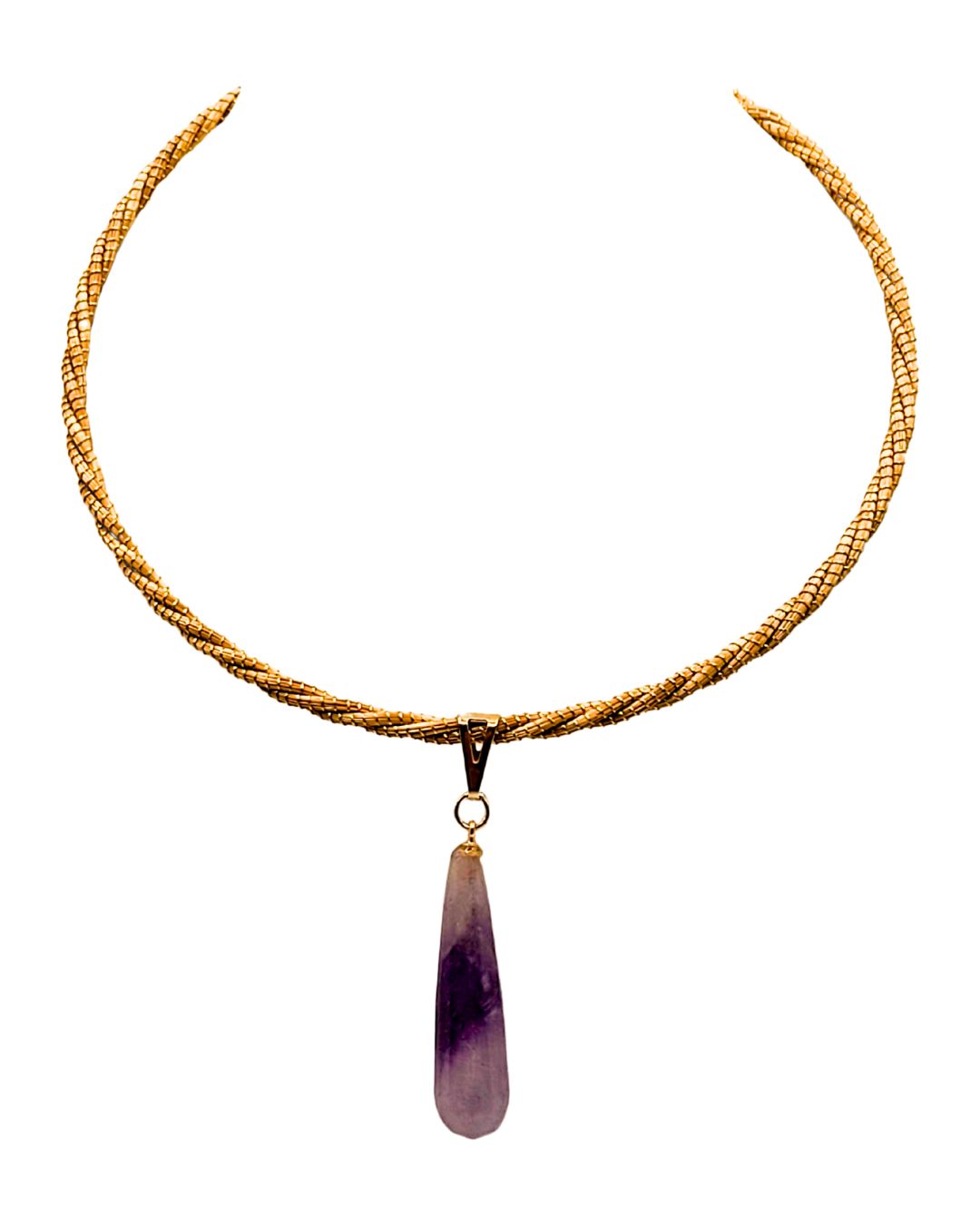 Golden Grass Necklace with Amethyst Pendant
