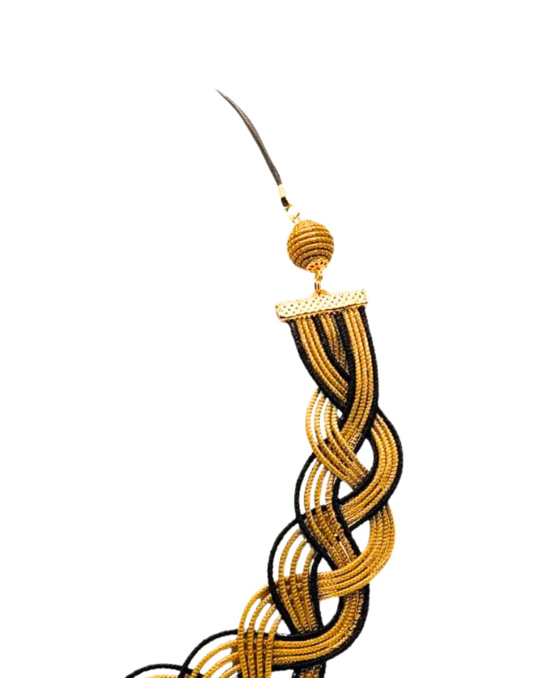 Golden Grass Braided Necklace with Golden and Black Details