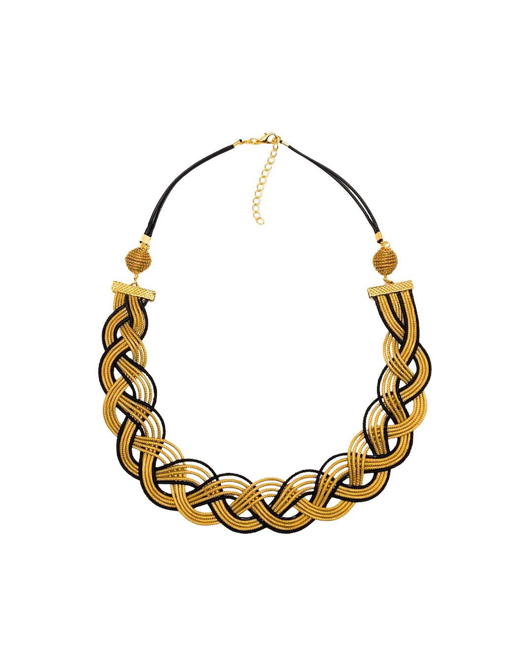 Golden Grass Braided Necklace with Golden and Black Details