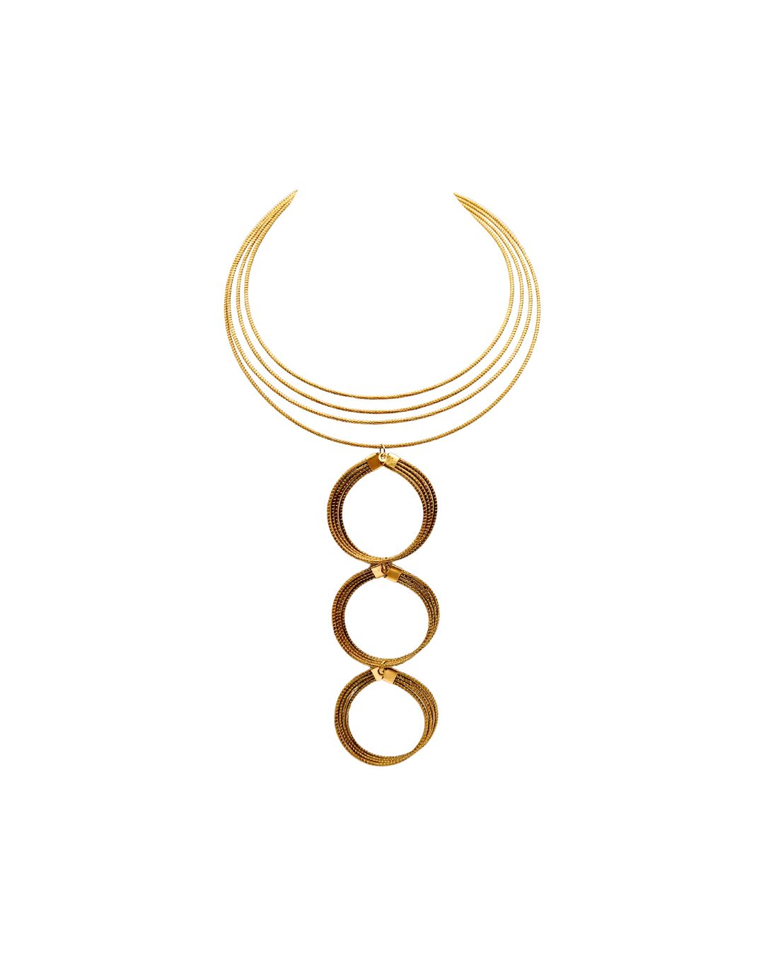 Golden Grass Necklace with Three Golden Circles