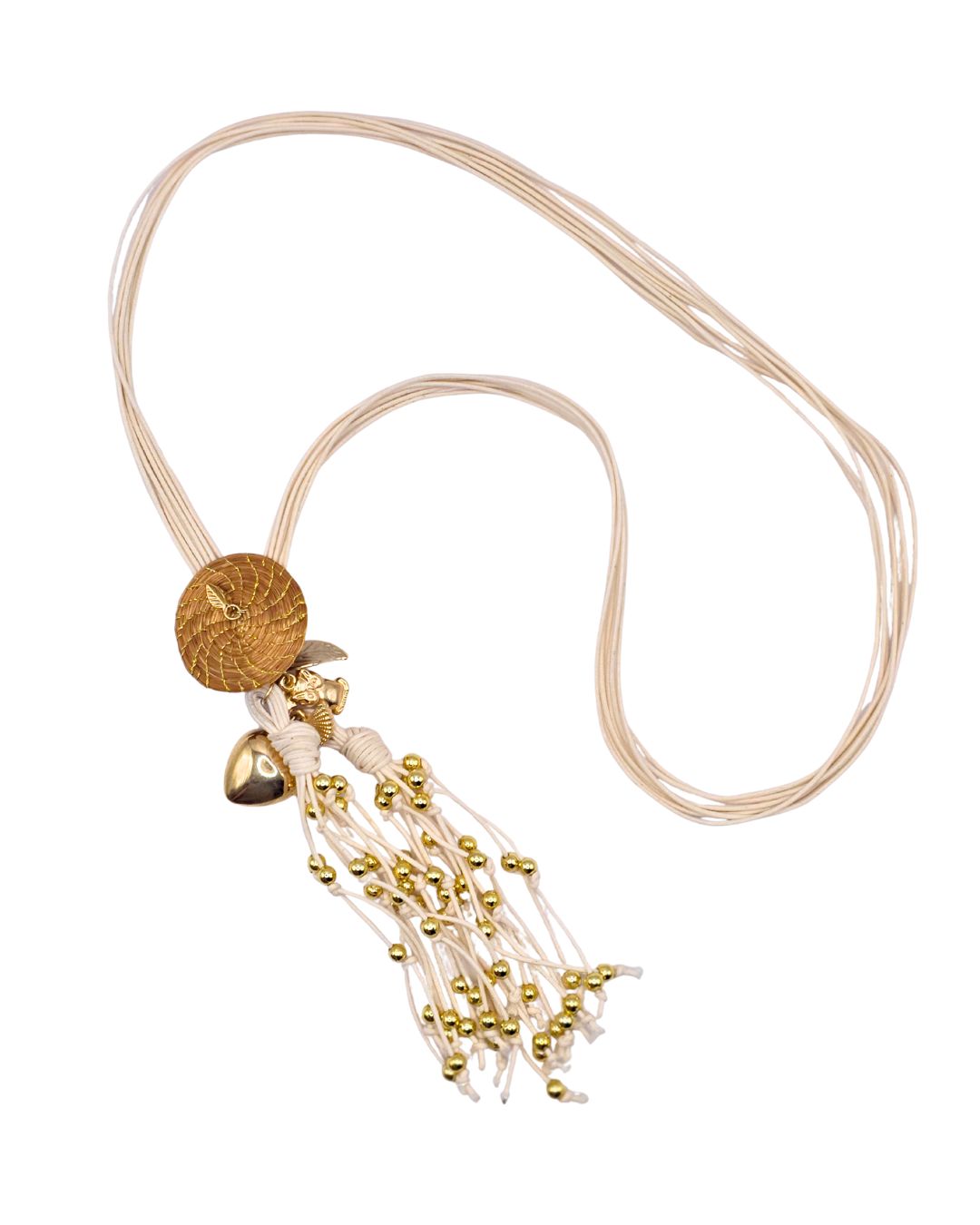 Golden Grass Necklace with Pendant and Golden Tassels