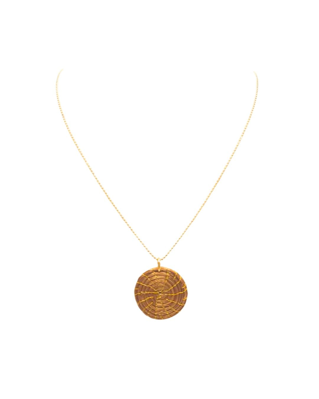 Golden Grass Necklace with Circular Pendant