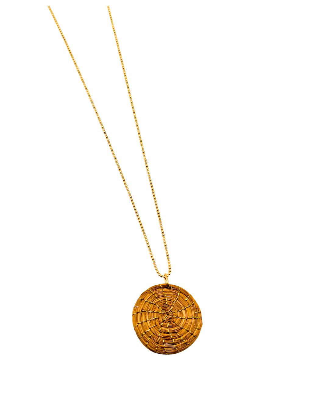Golden Grass Necklace with Circular Pendant