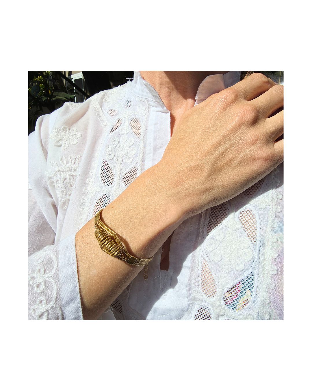 Braided Golden Grass Bracelet with Golden Details