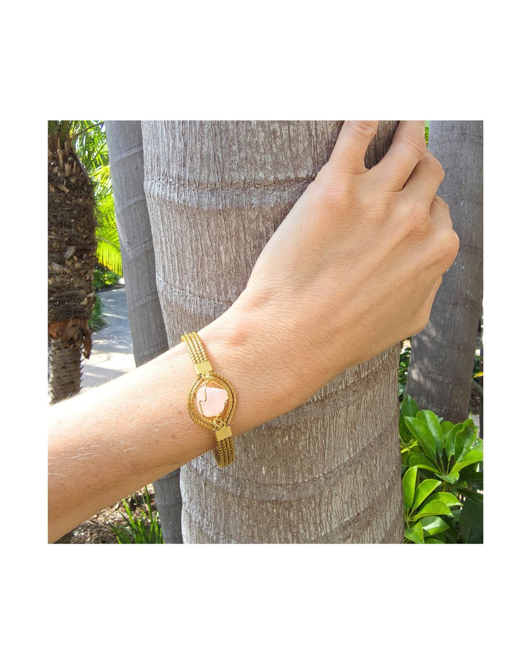 Golden Grass Bracelet with Oval Stone