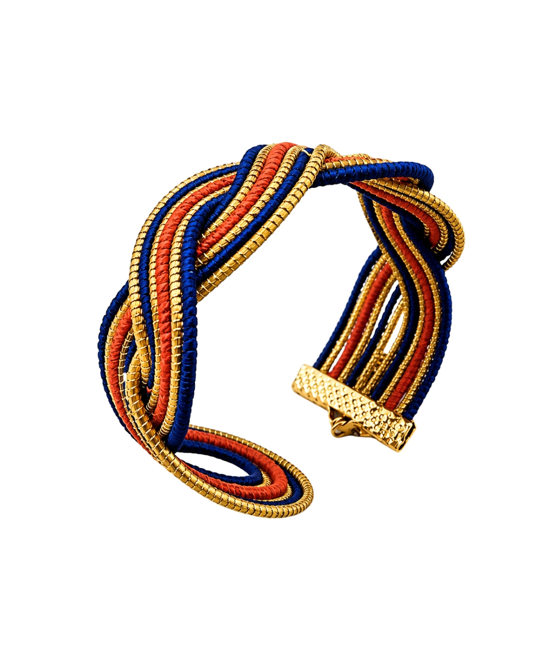 Blue & Terracotta Harmony Golden Grass Cuff Bracelet