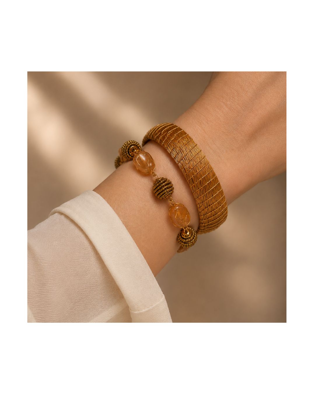 Golden Grass Bracelet with Stones