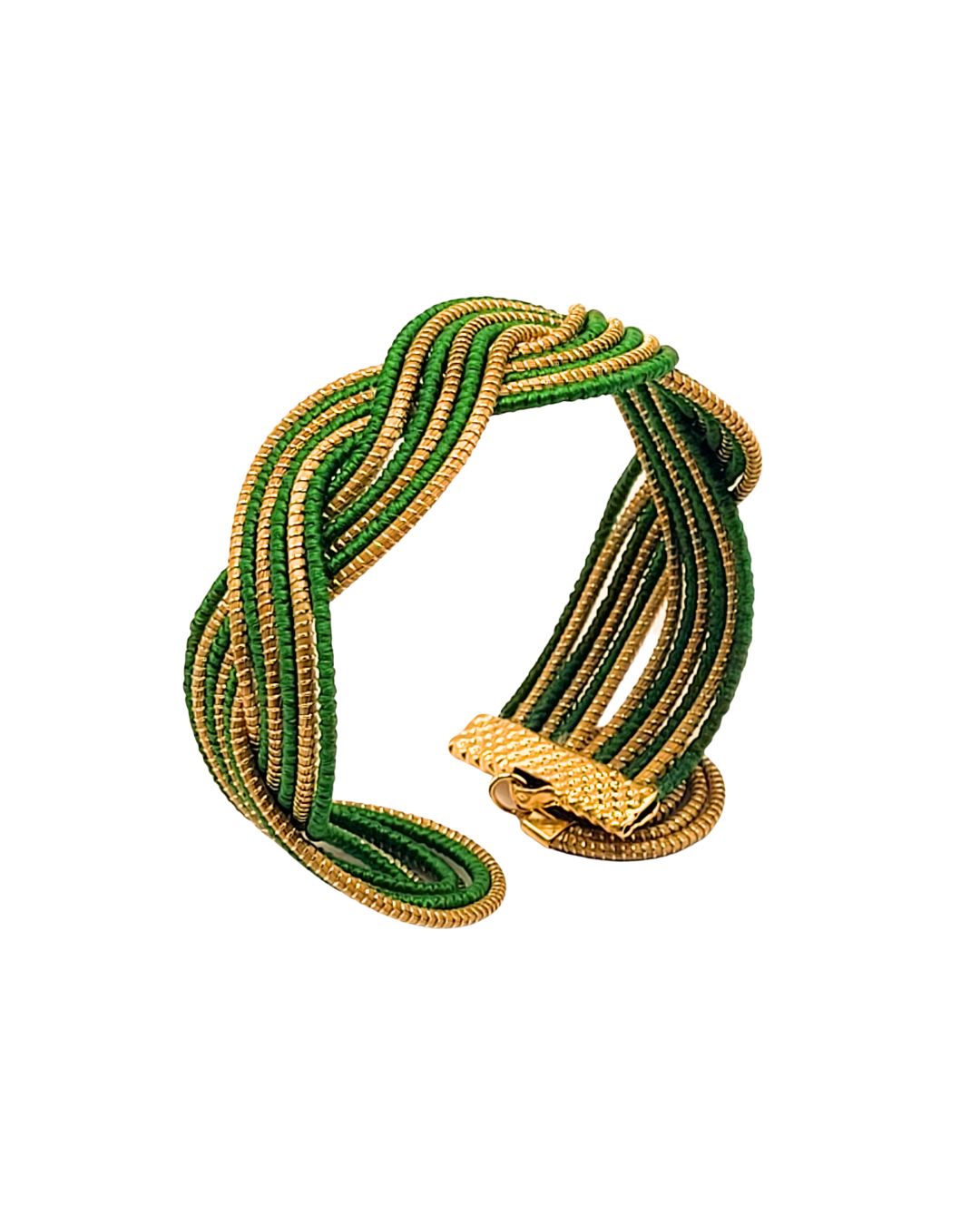 Golden Grass Braided Bracelet with Green Details