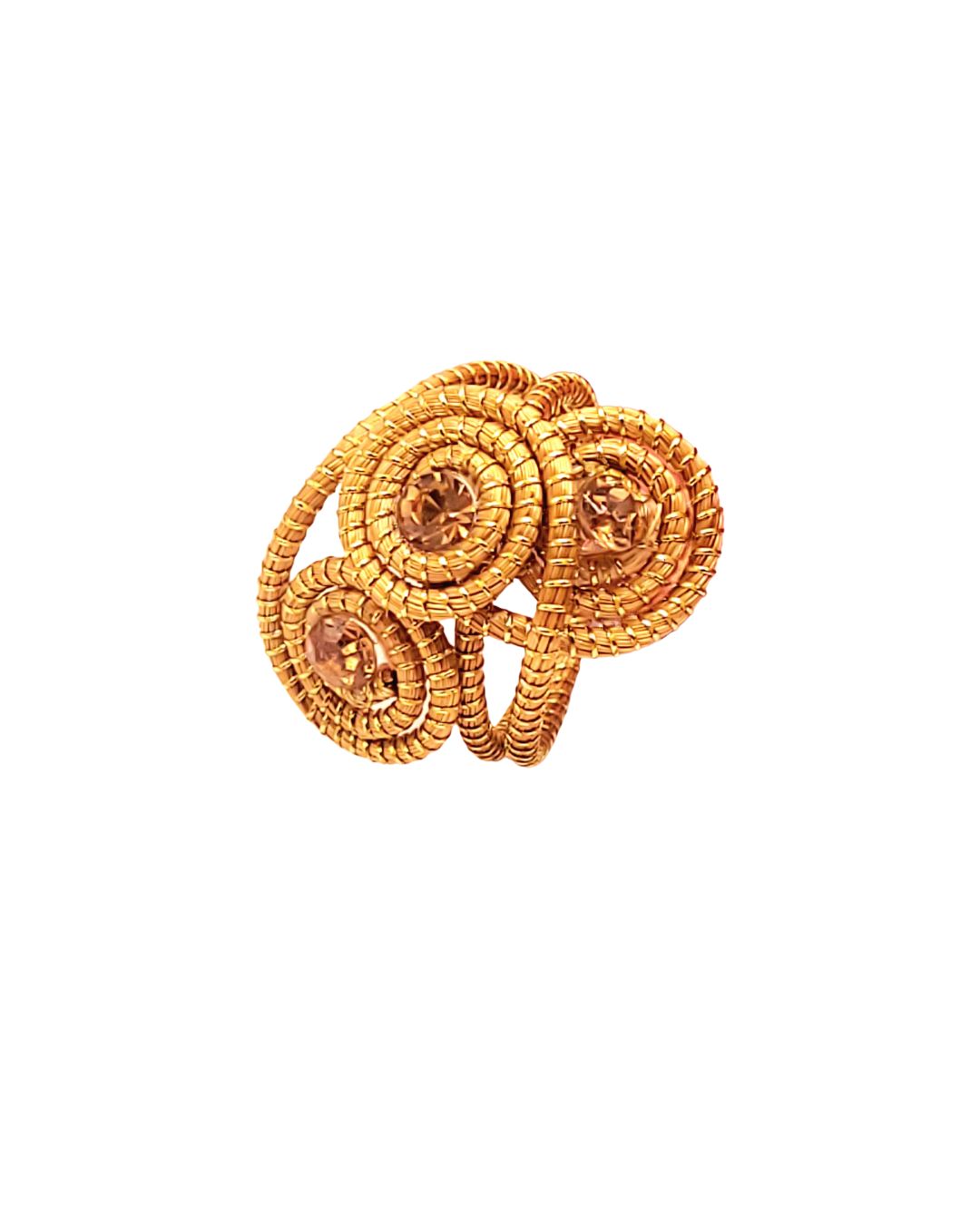 Golden Grass Multiple Spirals Ring with Crystals
