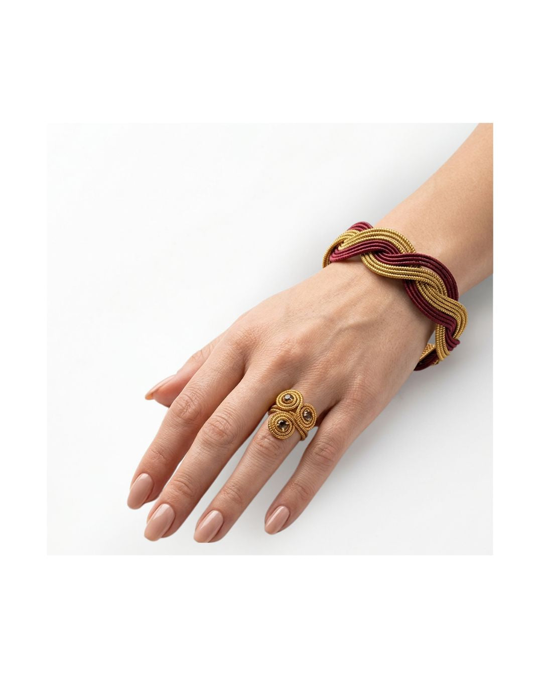 Golden Grass Triple Spiral Crystal Ring
