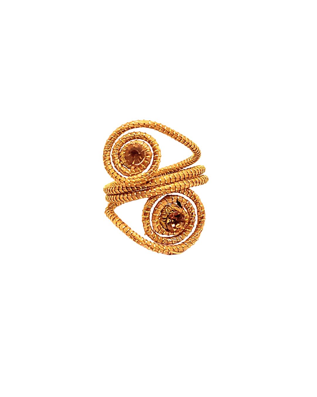 Golden Grass Spiral Ring with Crystals