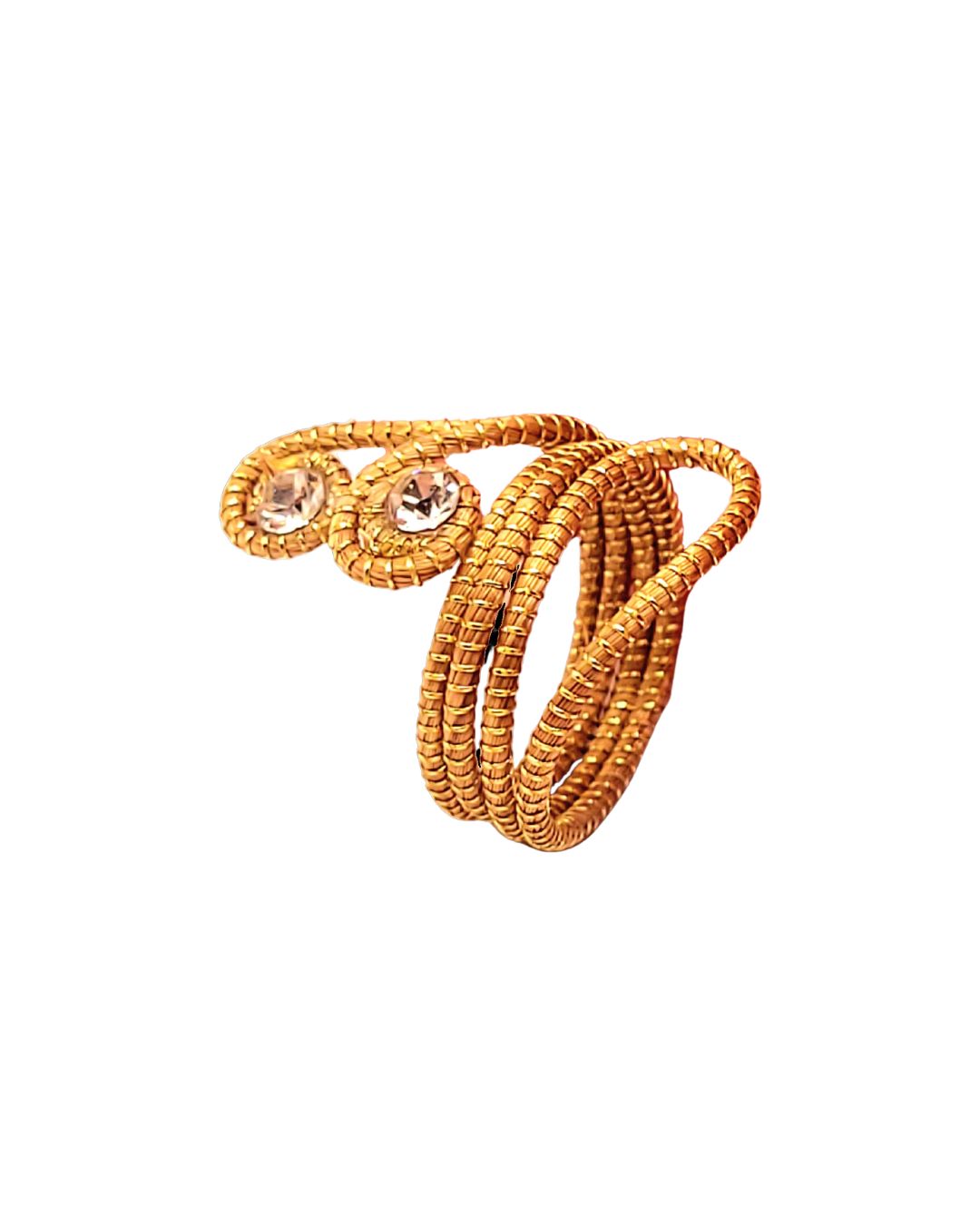 Golden Grass Ring Interwoven Spirals with Stones