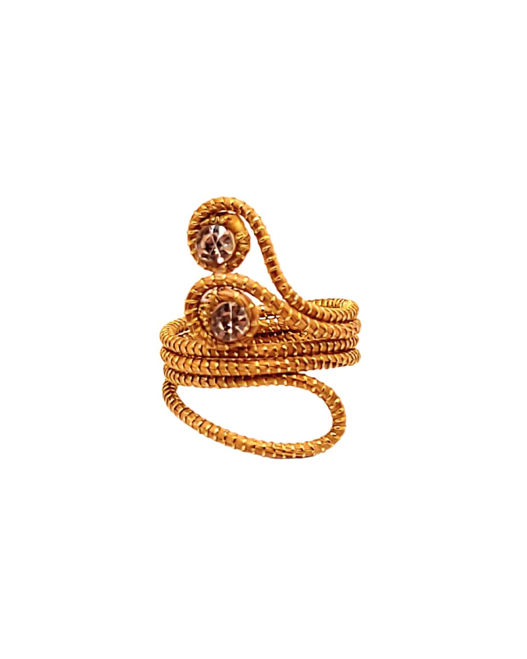 Golden Grass Ring Interwoven Spirals with Stones