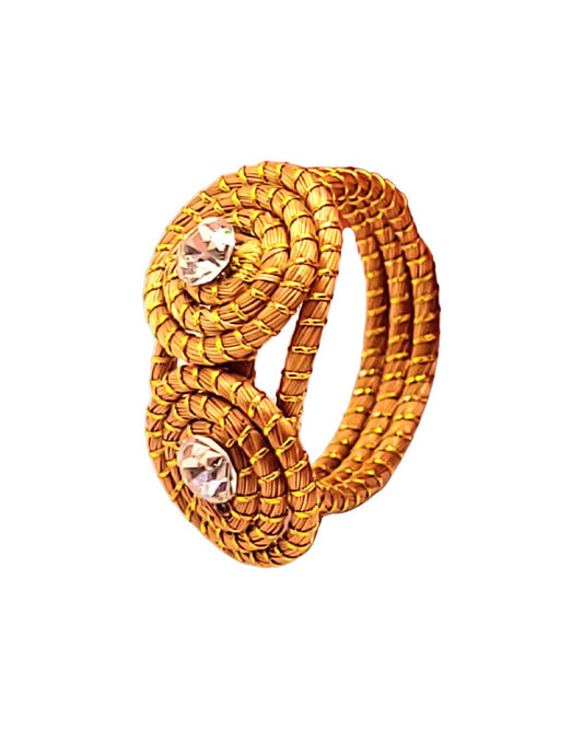 Golden Grass Ring with Rhinestones
