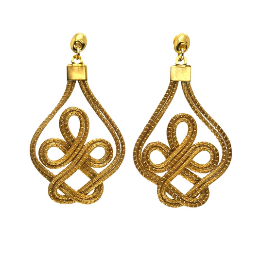 Golden Grass Earring with Heart Shape and Woven Design