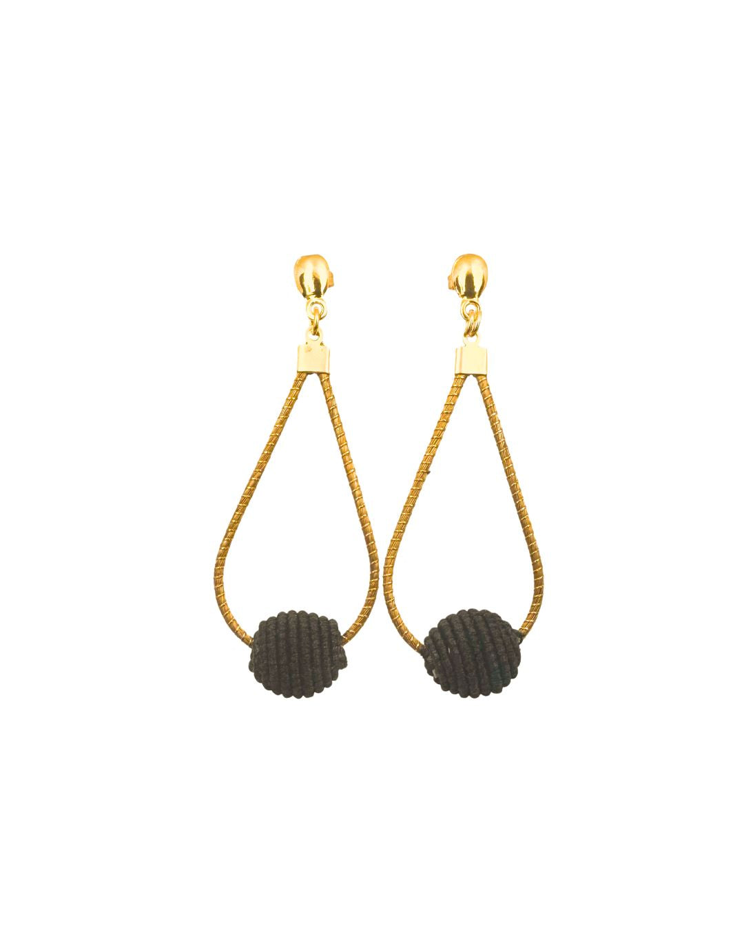 Golden Grass Earring with Black Sphere