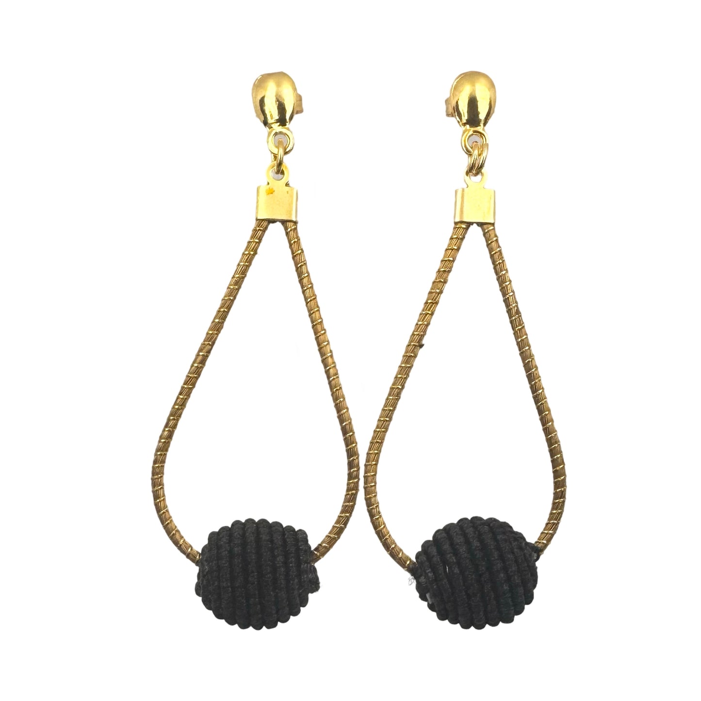 Golden Grass Earring with Black Sphere
