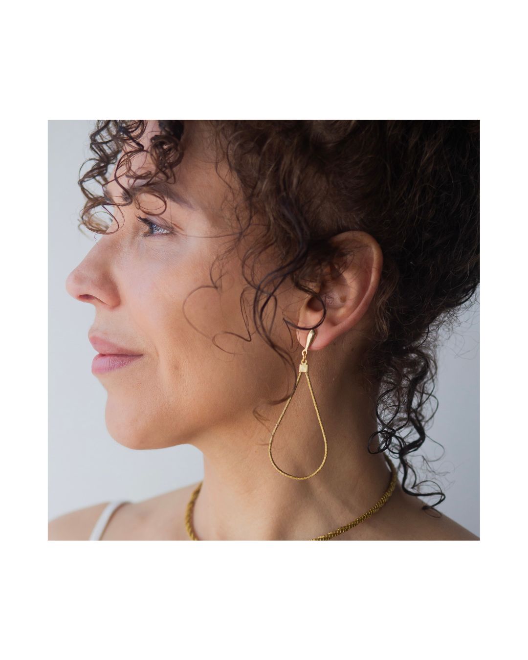 Golden Grass Earring with Teardrop Shape