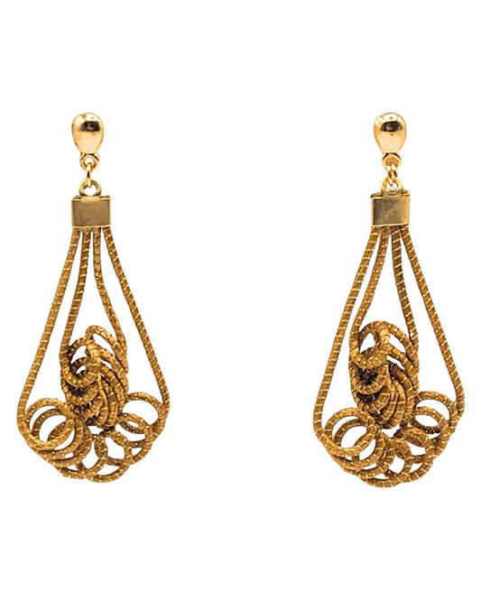 Golden Grass Earring with Fringes and Bow Details