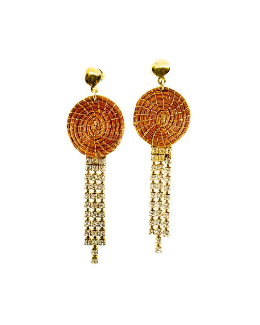 Golden Grass Earring with Crystal Details