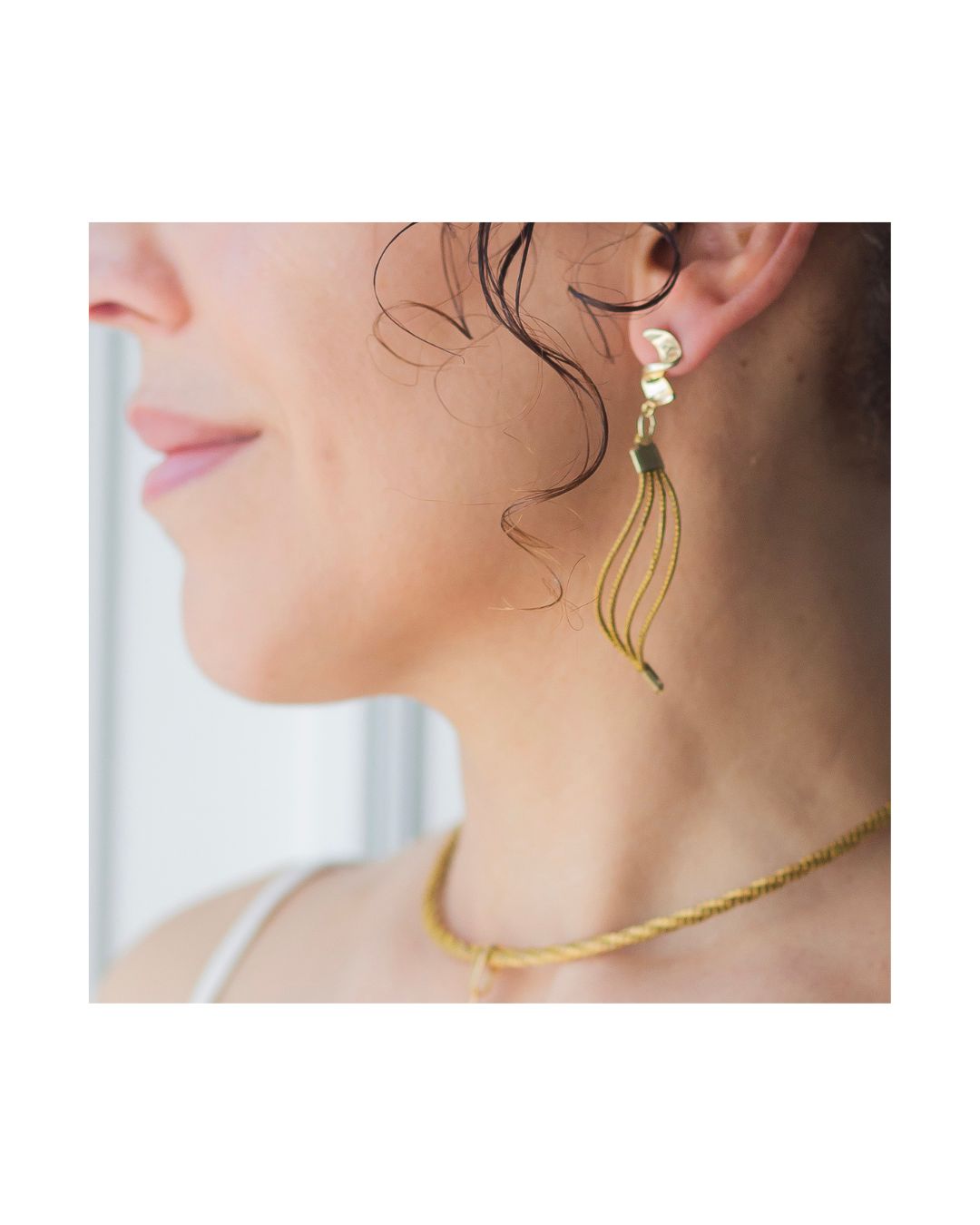 Golden Grass Earring with Golden Details and Tassels