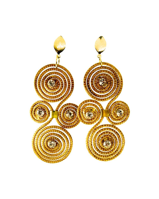Golden Grass Earring with Golden Circles and Stones