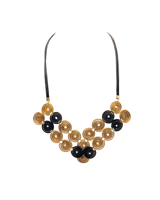 Golden Grass Necklace with Golden and Black Circles