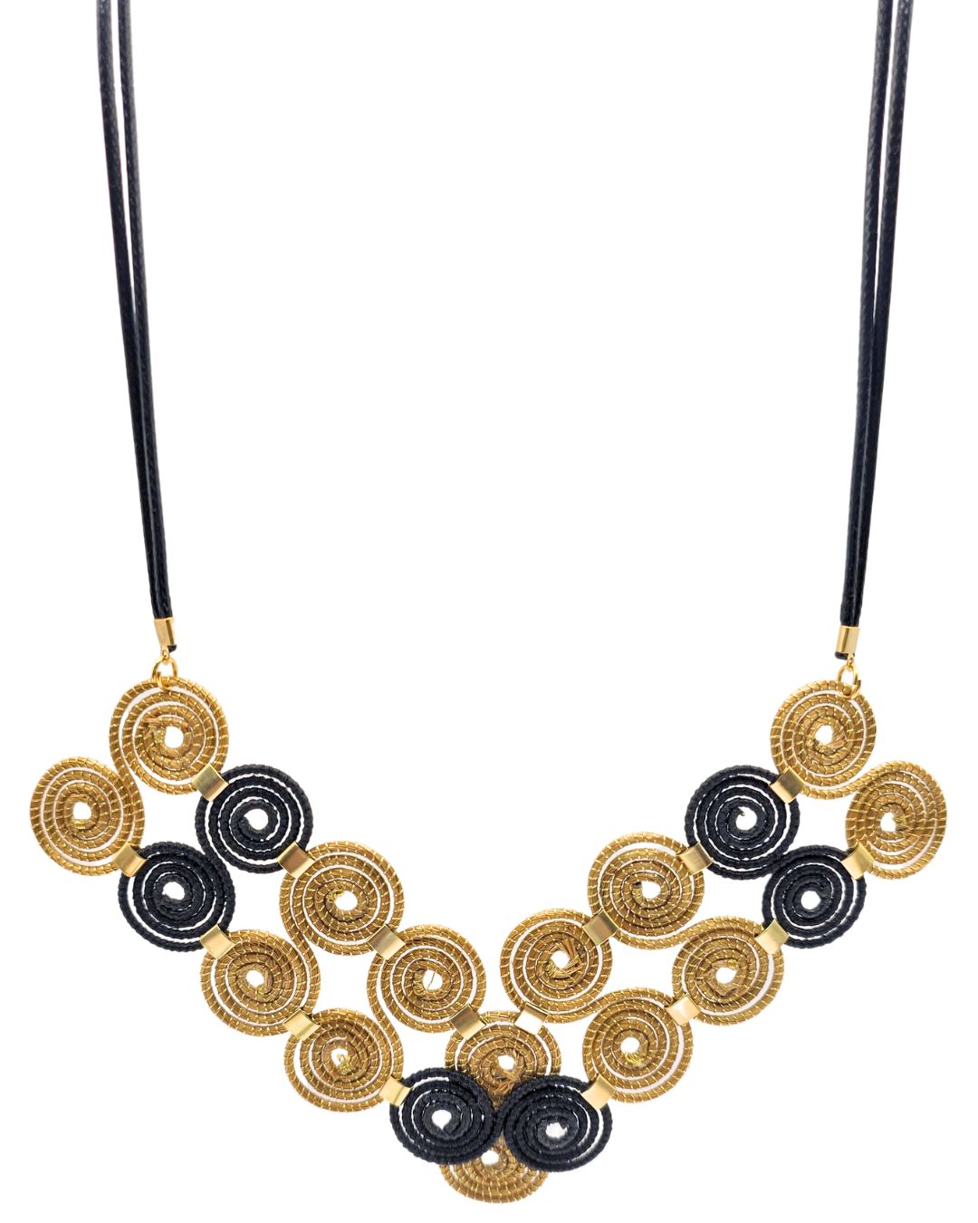 Golden Grass Necklace with Golden and Black Circles