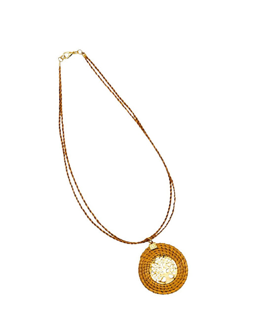 Golden Grass Necklace with Tree Pendant