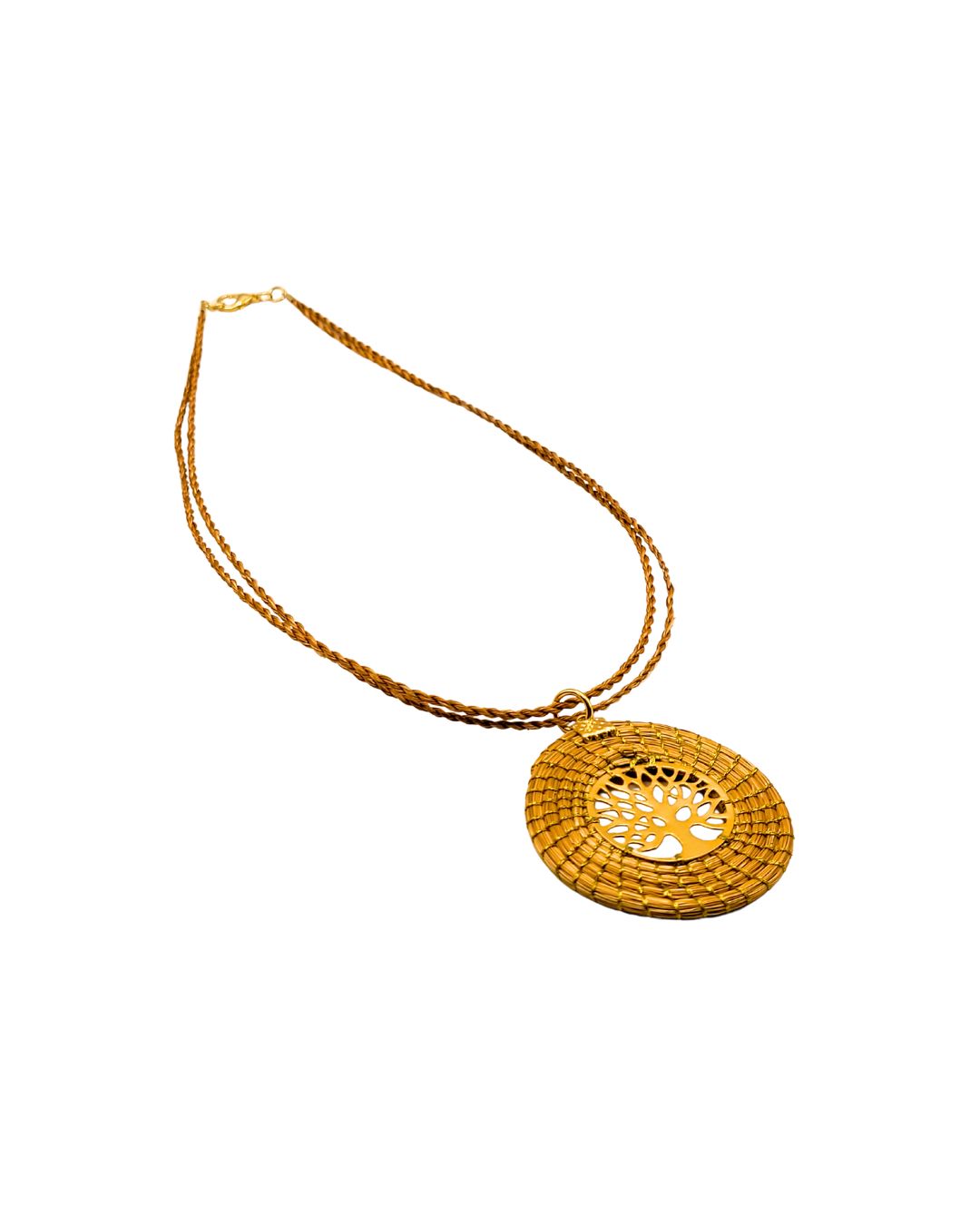Golden Grass Necklace with Tree Pendant