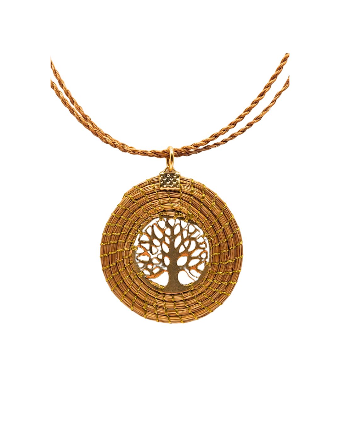 Golden Grass Necklace with Tree Pendant