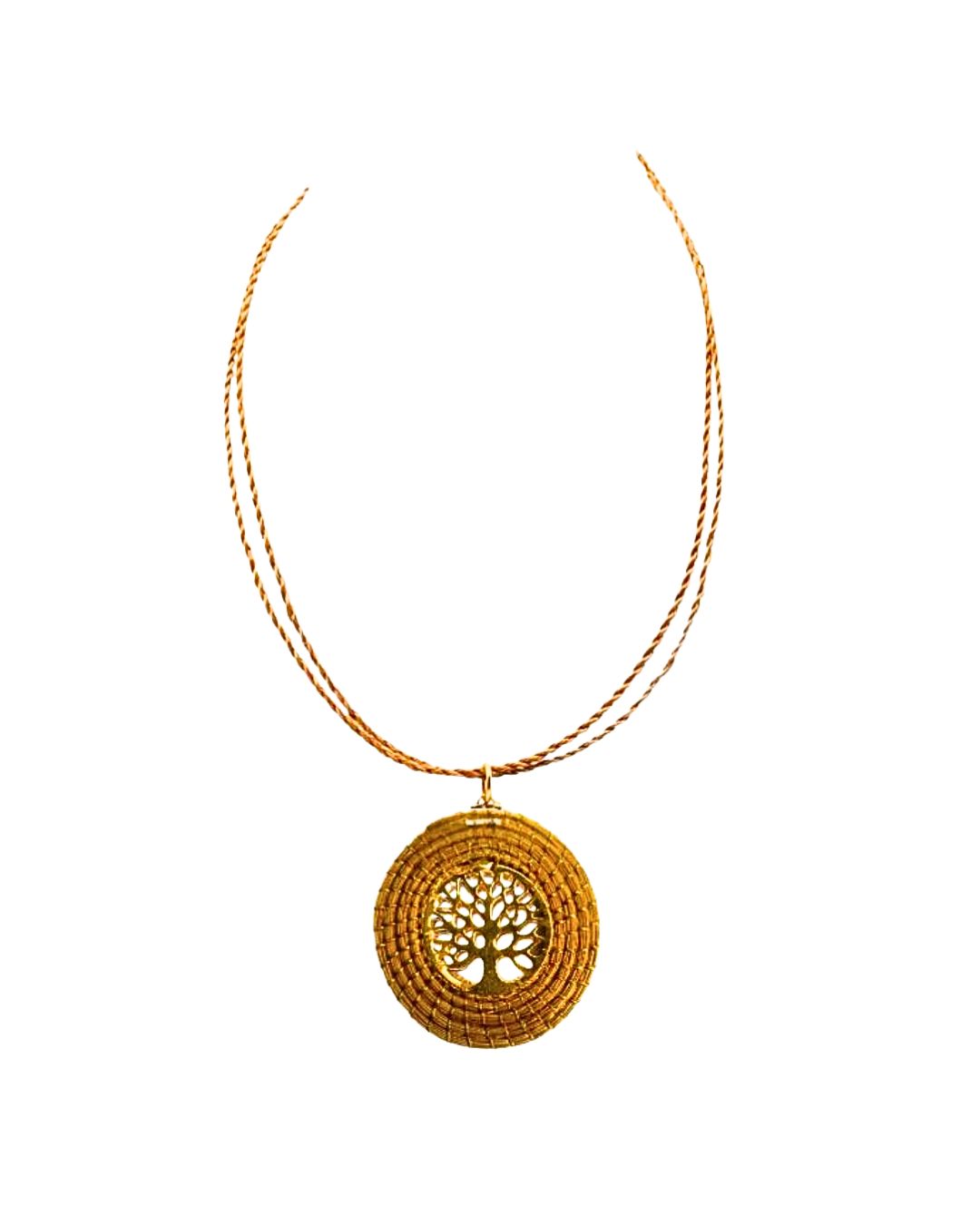 Golden Grass Necklace with Tree Pendant