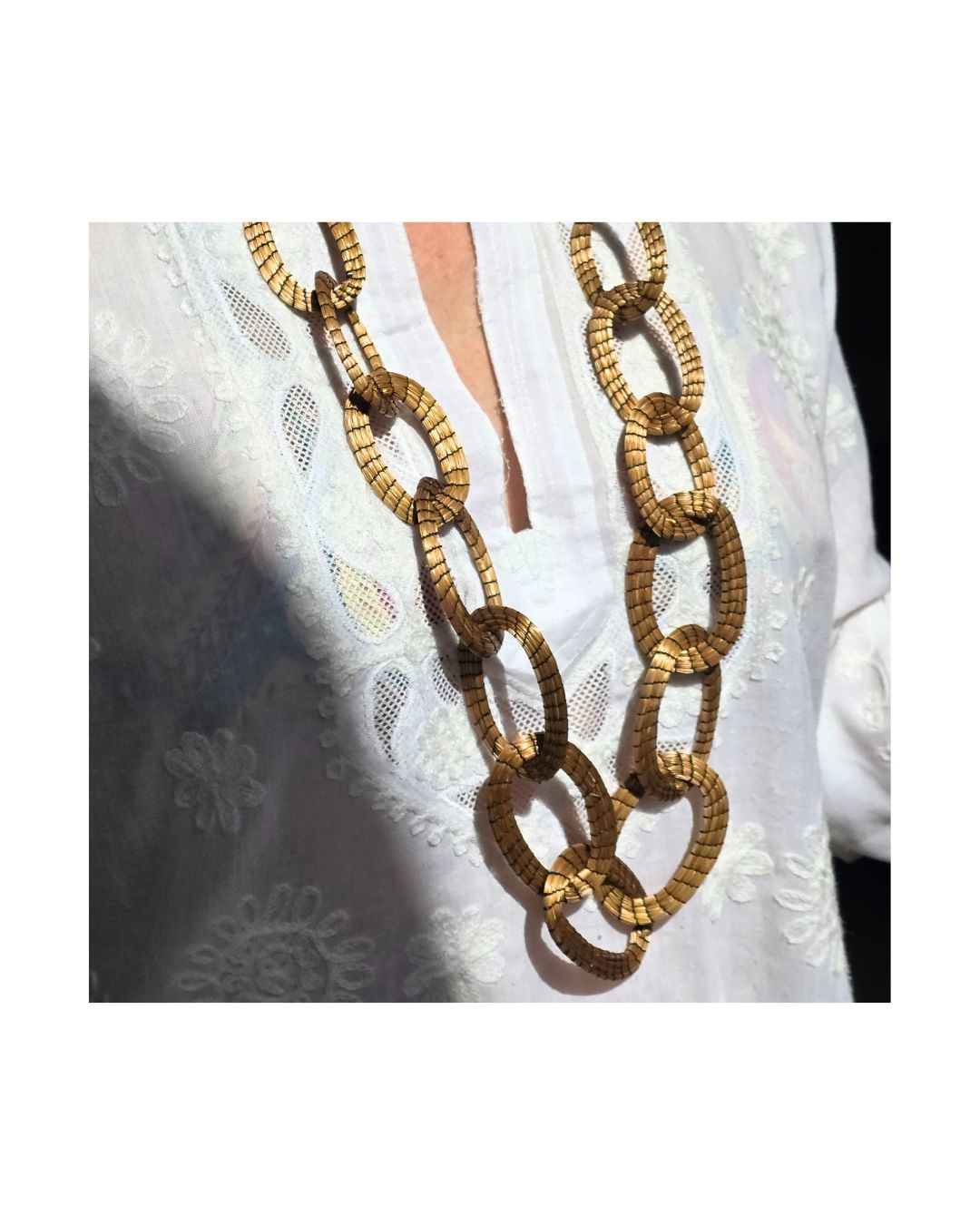 Golden Grass Necklace with Large Interwoven Links