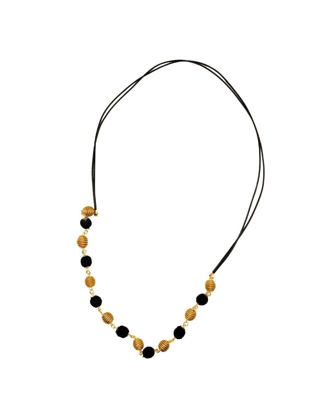 Golden Grass Necklace with Golden and Black Balls