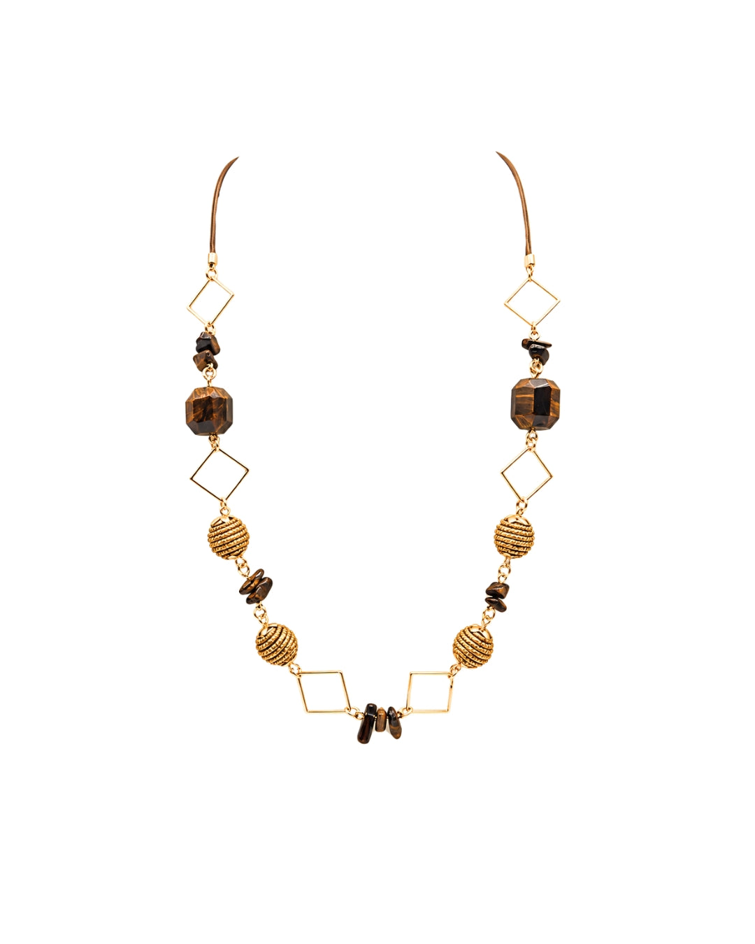 Geometric Tiger Eye Golden Grass Necklace